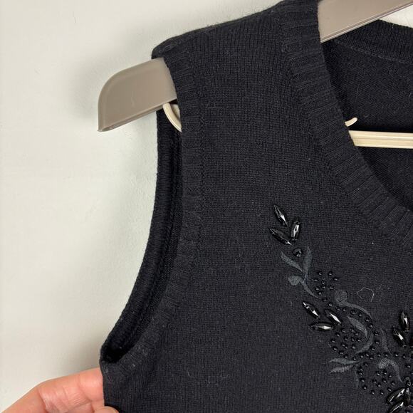 ESCADA Black Embellished Sleeveless Sweater Tank Top Medium wool cashmere silk - Picture 4 of 6